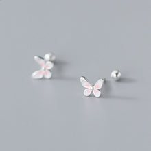 Laden Sie das Bild in den Galerie-Viewer, Pinke Schmetterling Ohrstecker aus Silber