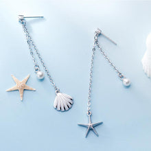 Laden Sie das Bild in den Galerie-Viewer, Seestern-Muschel Ketten Ohrstecker aus Silber