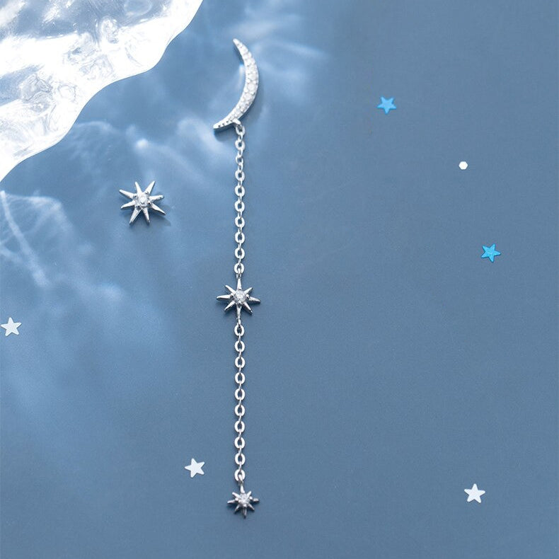 Mond-Stern Ohrstecker aus Silber